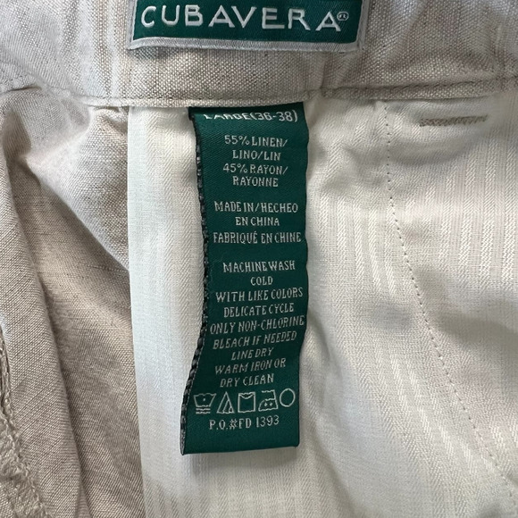 Cubavera Linen Blend Khaki Wide Leg Cropped Pants, Size L - Picture 3 of 6